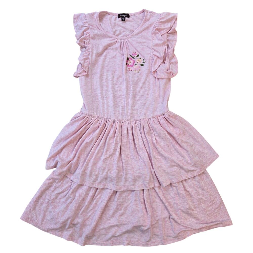 Imoga Girls Tiered Dress Viscose Pink Embroidered Floral Size 12